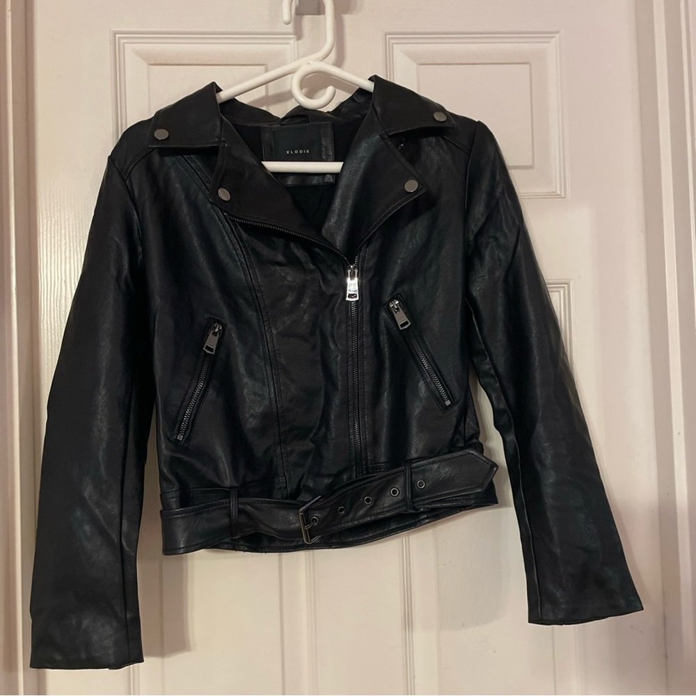 Elodie Black Faux Leather Moto Jacket Asymmetrical Zipper